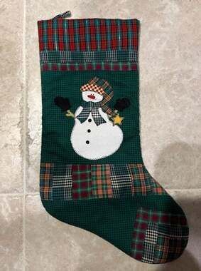 Vintage tii Collections Quilted Plaid Snowman Christmas Stocking Rustic Country